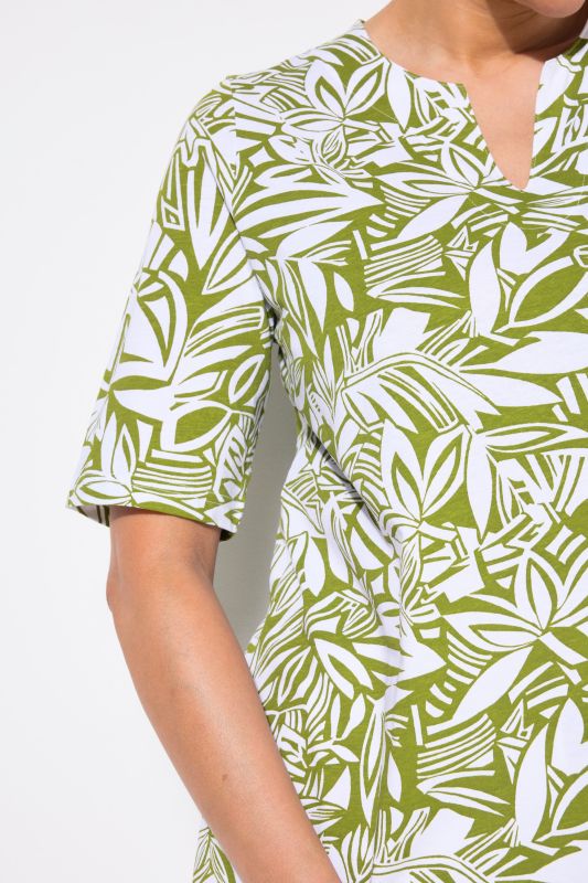 Abstract Foliage Short Sleeve Split Neck Tee