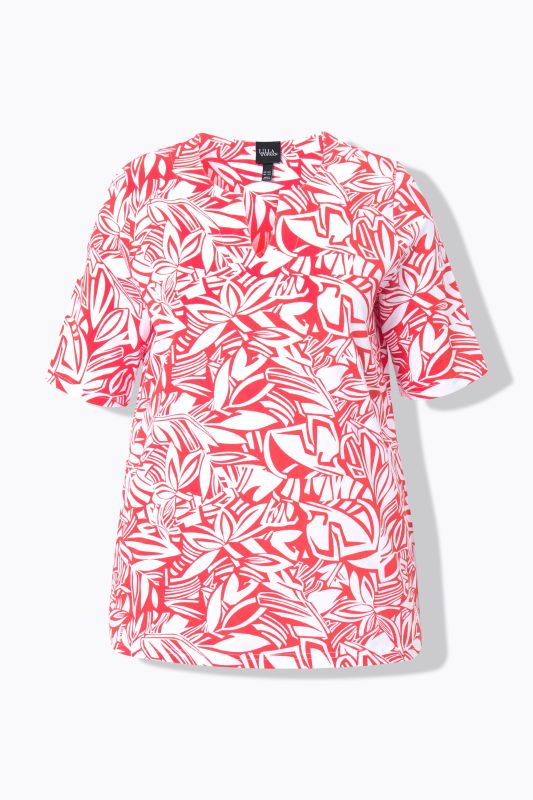 Abstract Foliage Short Sleeve Split Neck Tee