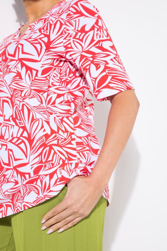 Abstract Foliage Short Sleeve Split Neck Tee