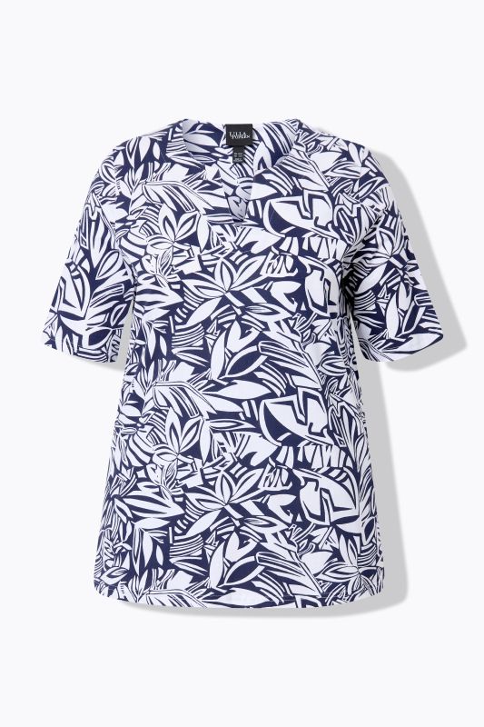 Abstract Foliage Short Sleeve Split Neck Tee