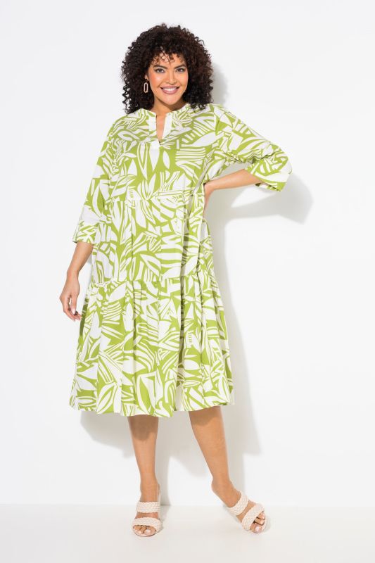 Abstract Foliage Flounce Panel Midi Dress