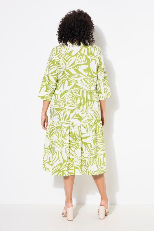 Abstract Foliage Flounce Panel Midi Dress