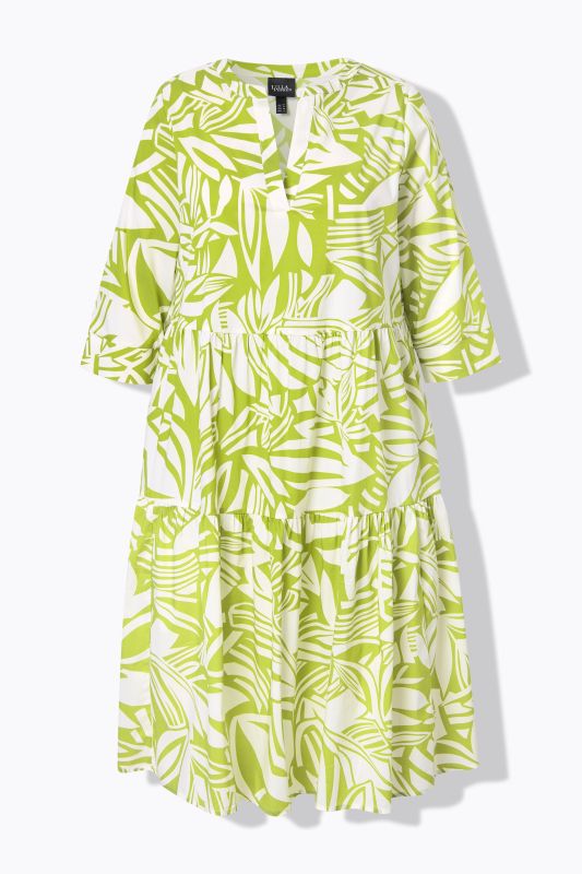 Abstract Foliage Flounce Panel Midi Dress