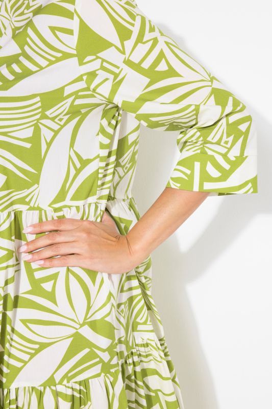 Abstract Foliage Flounce Panel Midi Dress