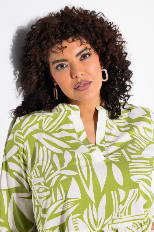Abstract Foliage Flounce Panel Midi Dress