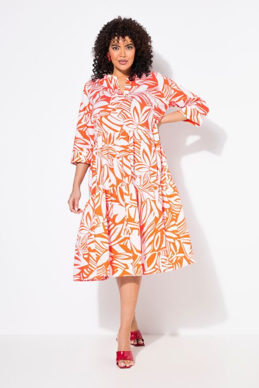 Abstract Foliage Flounce Panel Midi Dress