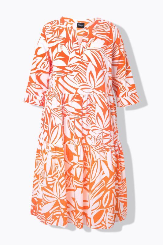 Abstract Foliage Flounce Panel Midi Dress