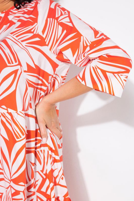 Abstract Foliage Flounce Panel Midi Dress