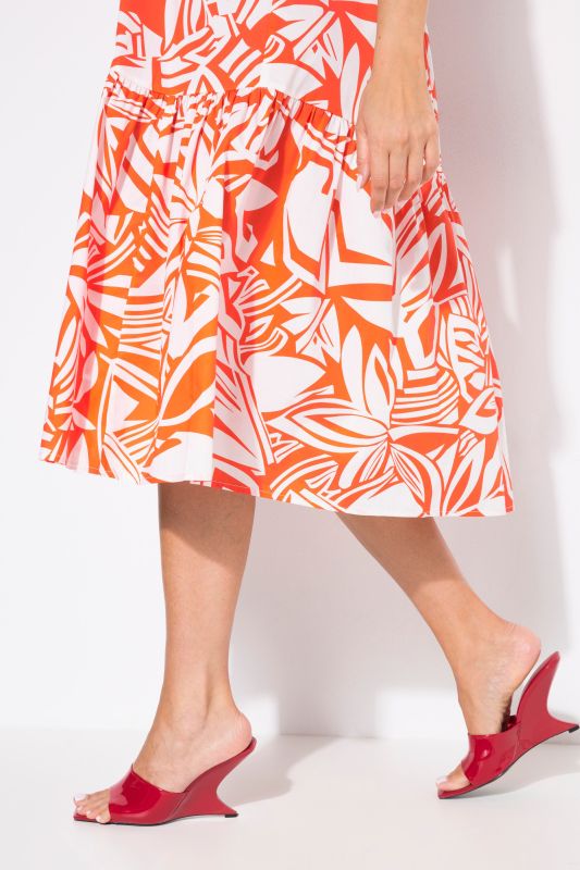 Abstract Foliage Flounce Panel Midi Dress