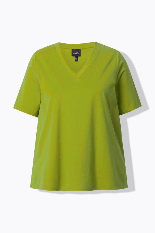 Poplin Back Short Sleeve V-Neck Tee