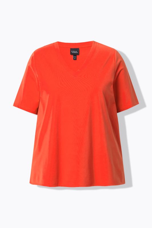 Poplin Back Short Sleeve V-Neck Tee
