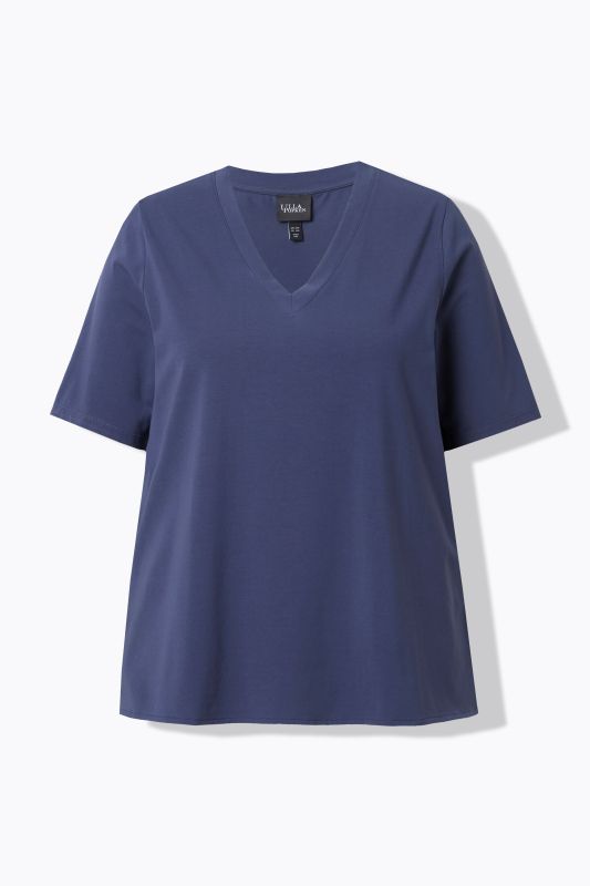 Poplin Back Short Sleeve V-Neck Tee