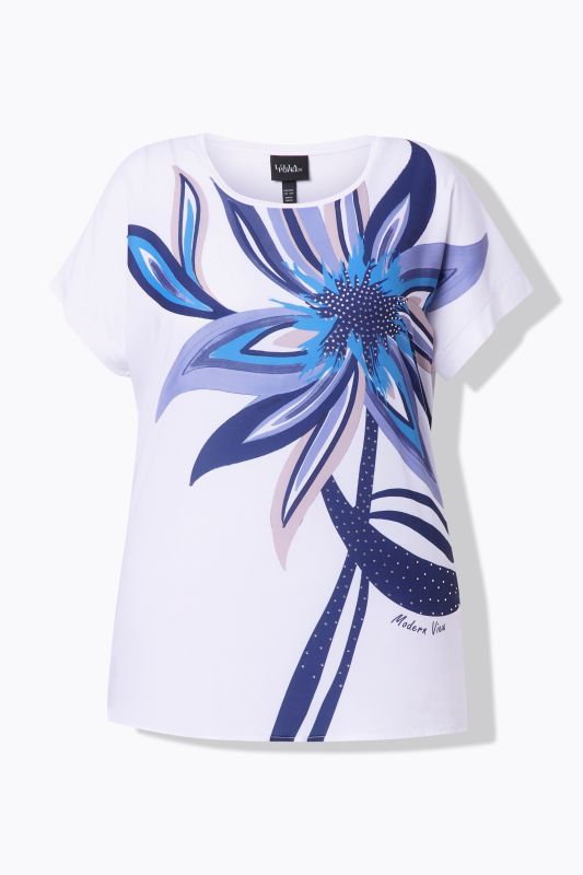 Rhinestone Studded Flower Motif Cap Sleeve Tee