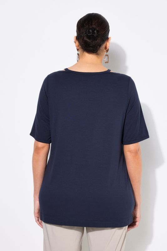 Cutout Neckline Short Sleeve Tee