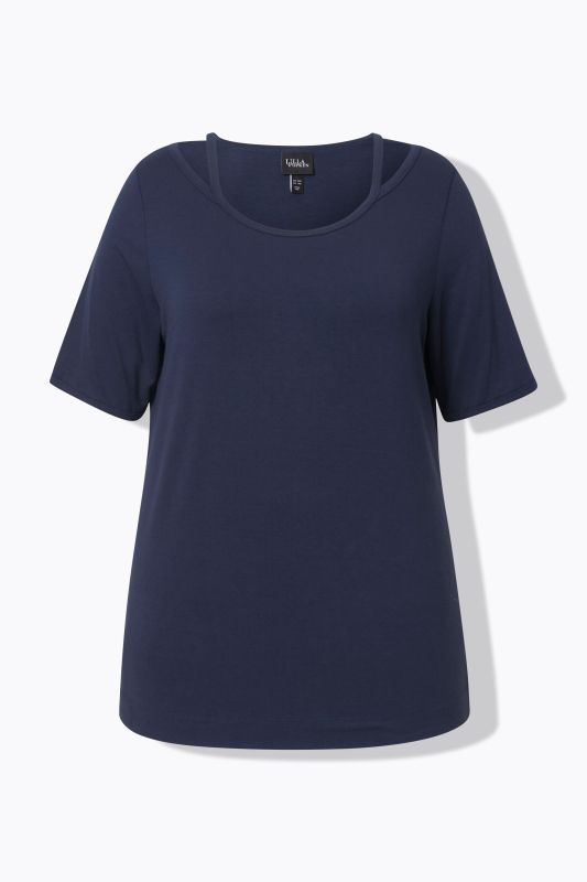 Cutout Neckline Short Sleeve Tee