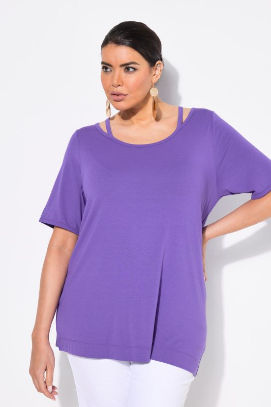 Cutout Neckline Short Sleeve Tee