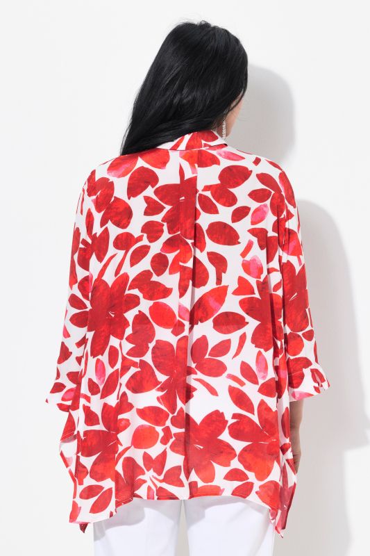 Petal Print Pointed Hem Button Down Blouse
