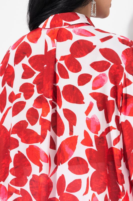 Petal Print Pointed Hem Button Down Blouse