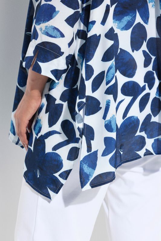 Petal Print Pointed Hem Button Down Blouse