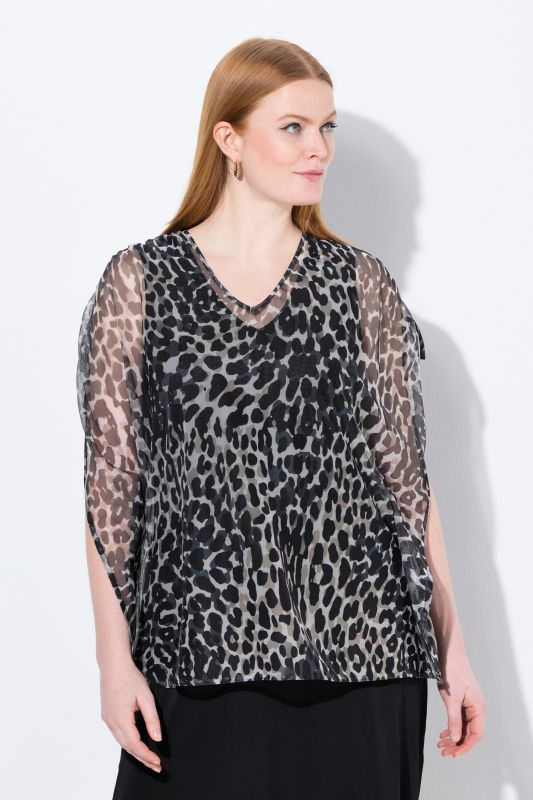 Sheer Leopard Print Cape Blouse
