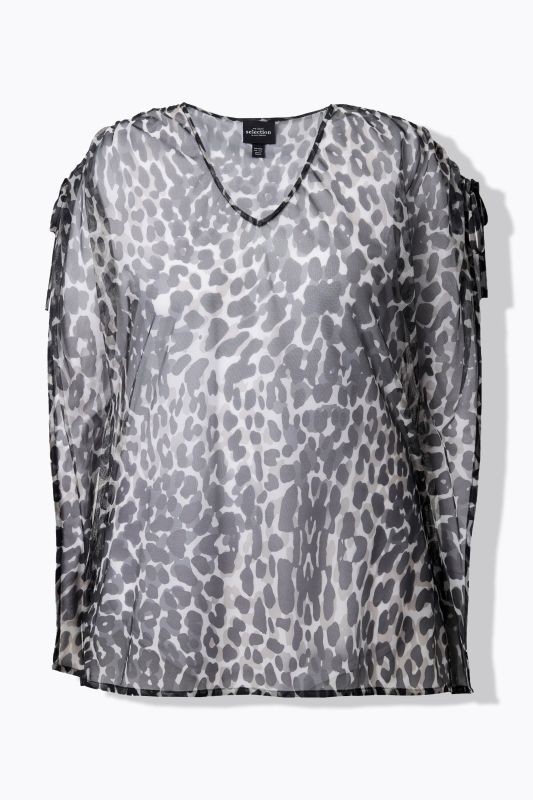 Sheer Leopard Print Cape Blouse