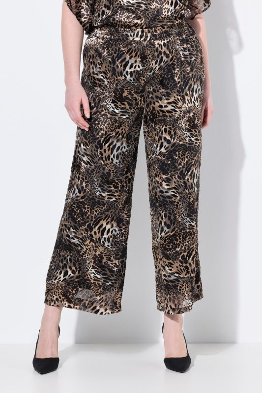 Layered Leopard Print Elastic Waist Chiffon Pants