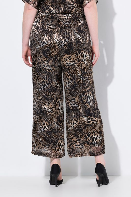 Layered Leopard Print Elastic Waist Chiffon Pants