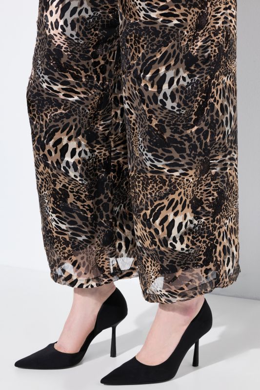 Layered Leopard Print Elastic Waist Chiffon Pants