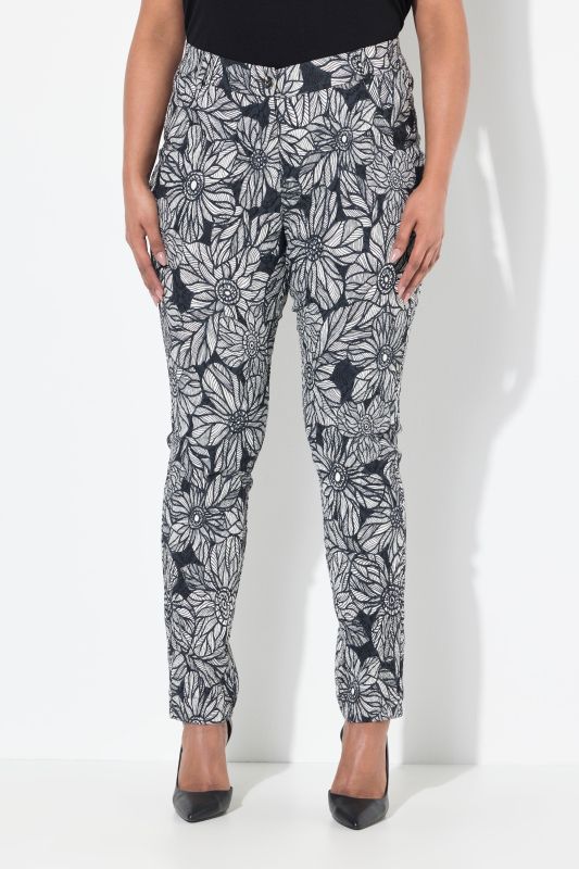 Textured Floral Elastic Waist Pants