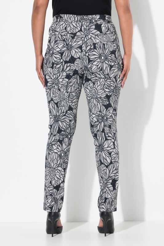 Textured Floral Elastic Waist Pants