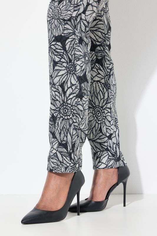 Textured Floral Elastic Waist Pants