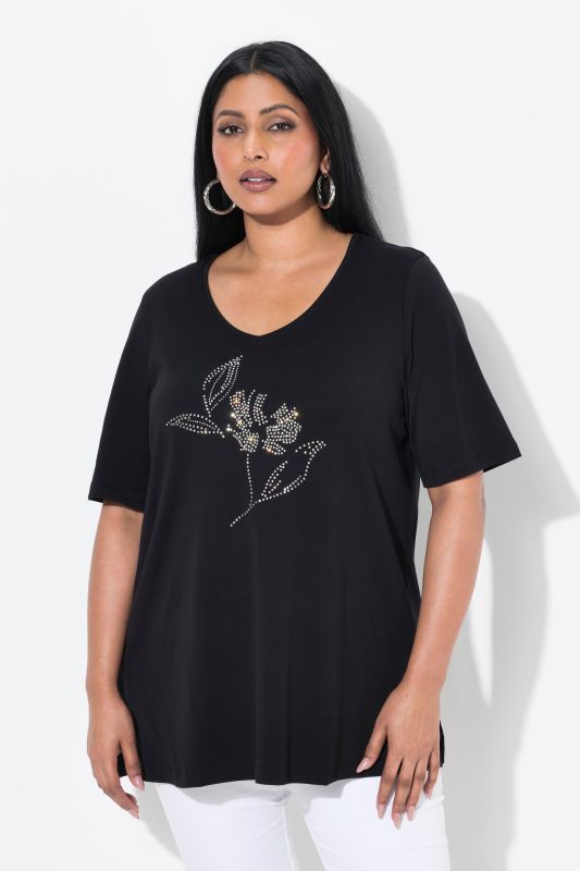 Rhinestone Flower Short Sleeve Pima Cotton Tee