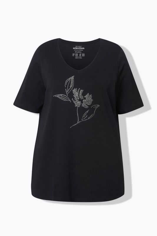 Rhinestone Flower Short Sleeve Pima Cotton Tee