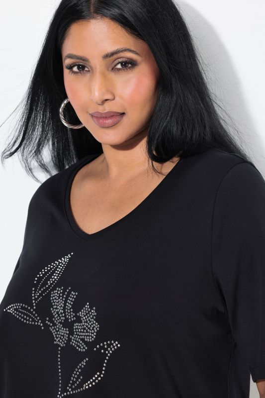 Rhinestone Flower Short Sleeve Pima Cotton Tee