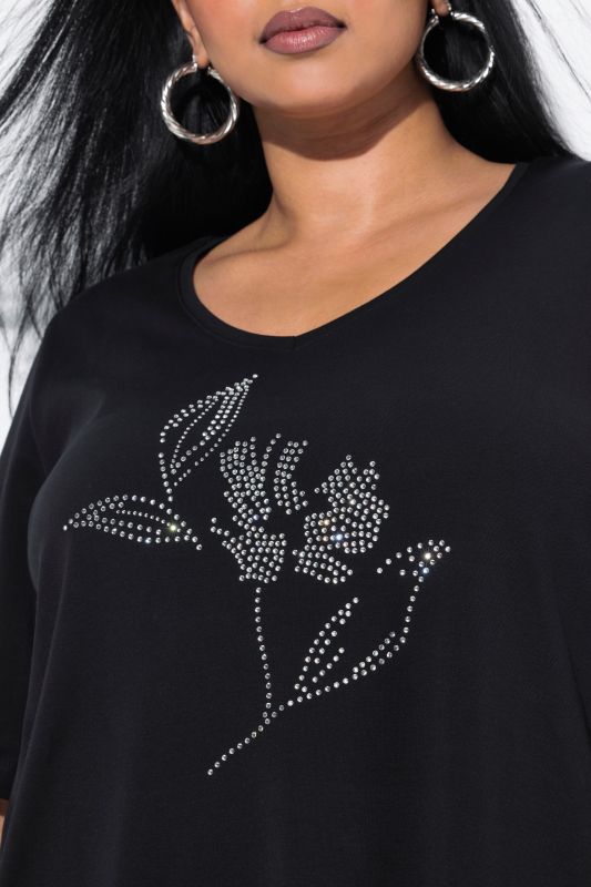 Rhinestone Flower Short Sleeve Pima Cotton Tee