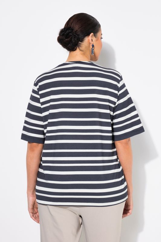 Striped Short Sleeve Flower Graphic Tee