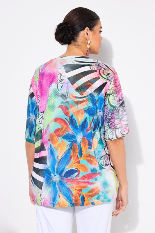 Floral Patch Print Short Sleeve Stretch Fit Tee