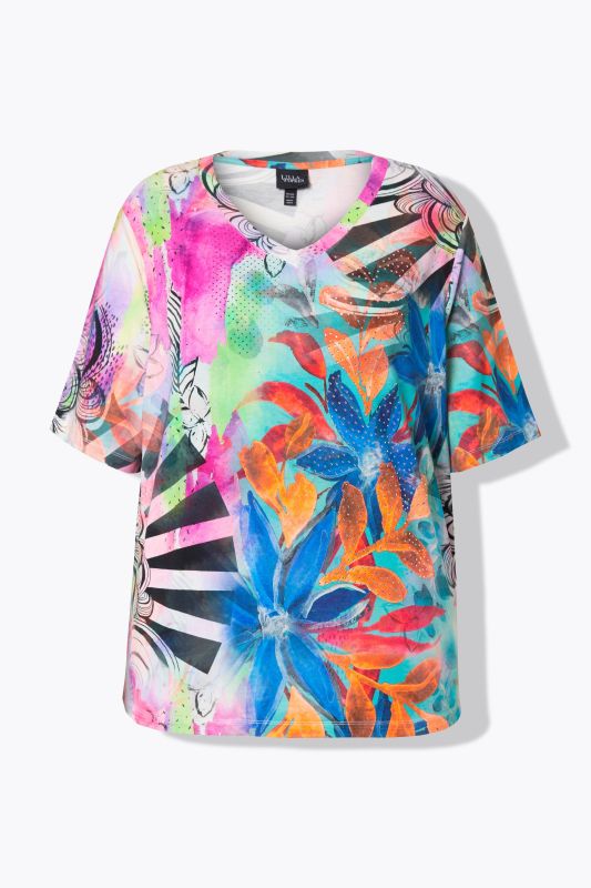 Floral Patch Print Short Sleeve Stretch Fit Tee