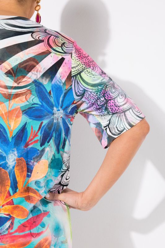 Floral Patch Print Short Sleeve Stretch Fit Tee