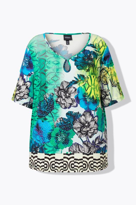 Botanical Patch Print Rhinestone Tee