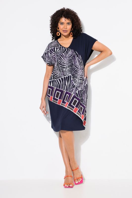 Patch Print Chiffon Panel Dress