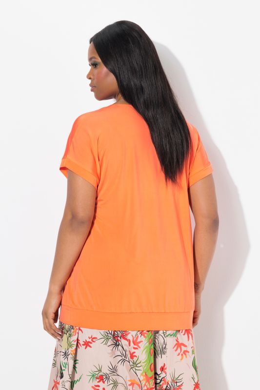 Elastic Hemline Short Sleeve Slinky Top