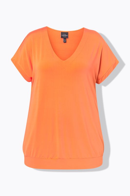 Elastic Hemline Short Sleeve Slinky Top