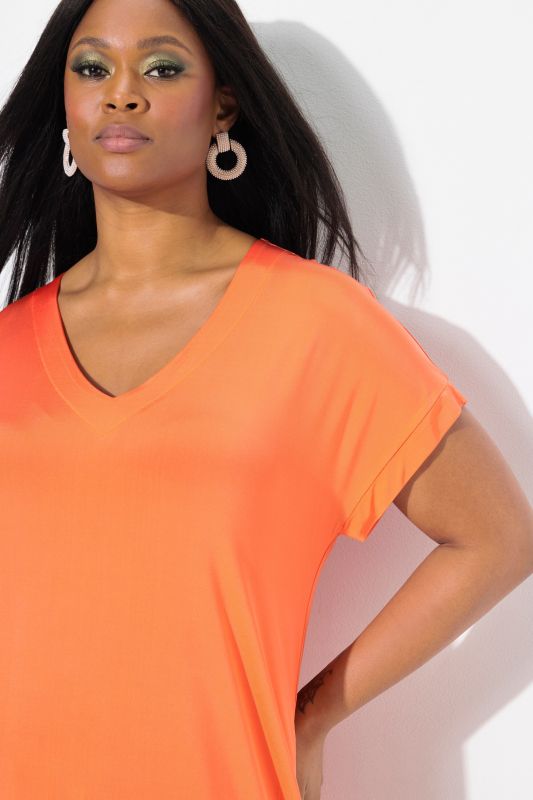 Elastic Hemline Short Sleeve Slinky Top