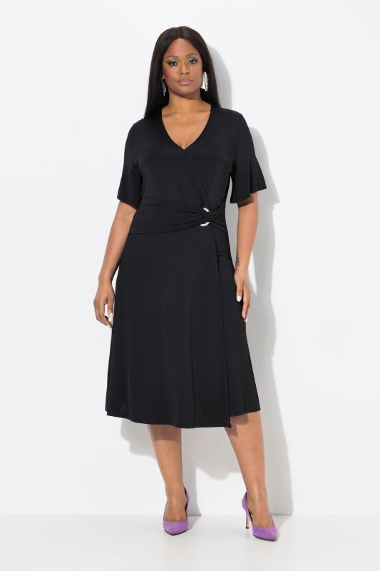 Wrap Look Short Sleeve Slinky Dress