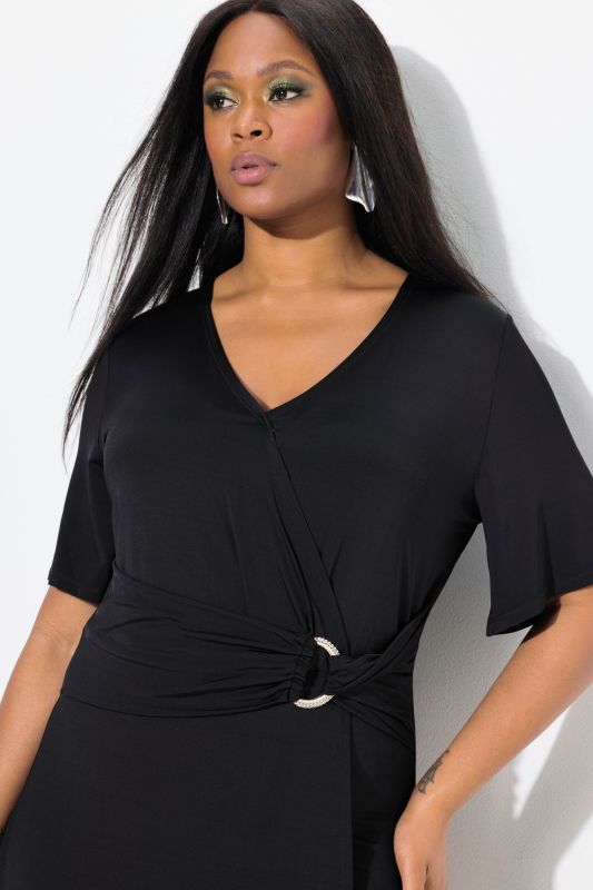 Wrap Look Short Sleeve Slinky Dress