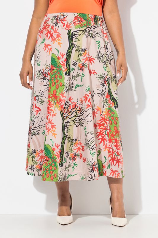 Peacock Floral Print A-Line Skirt