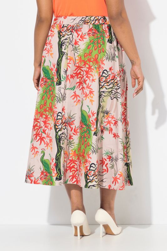 Peacock Floral Print A-Line Skirt