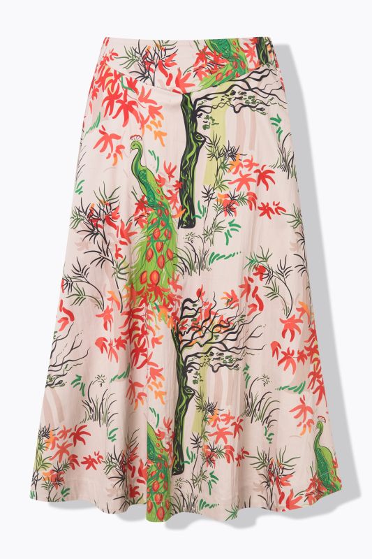 Peacock Floral Print A-Line Skirt