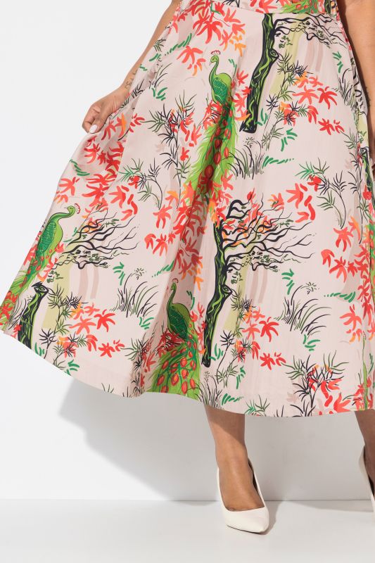 Peacock Floral Print A-Line Skirt